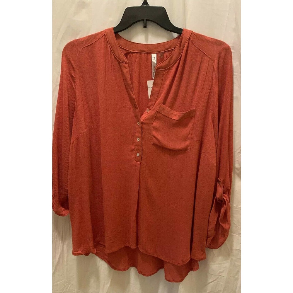 NY Collection Split Neck Top Orange Sz 2X B30